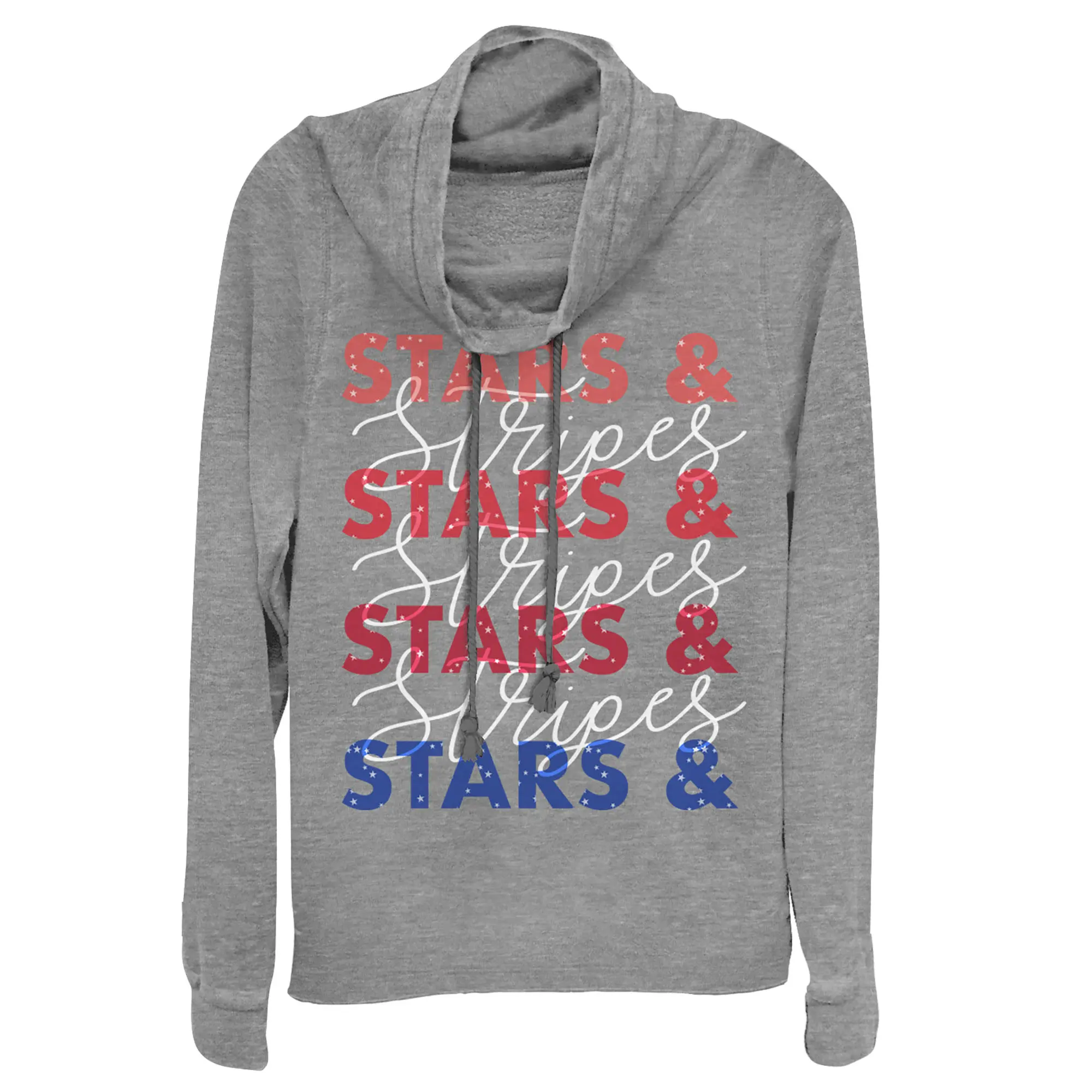 Juniors Womens Lost Gods Fourth of July  Stars & Stripes Repeat Cowl Neck Sweatshirt