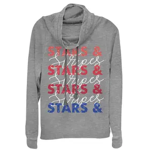 Juniors Womens Lost Gods Fourth of July  Stars & Stripes Repeat Cowl Neck Sweatshirt
