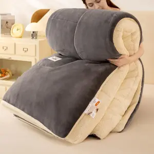 1pc Thickened Warm Splicing Quilt for Home Multipurpose Comfy Bedding Luxury Printed Lamb Hair Autumn and Winter Blanket Loose Polyester Quilt, Four Seasons Plus Double Bed Quilt, Quilted Polyester Quilt Core Bedding Soft and Comfortable