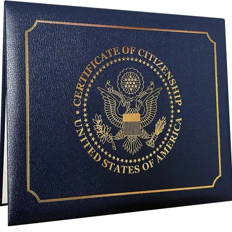 Padded Faux Leather US Citizenship Certificate Holder - Authentic Gold Great Seal Design, Durable Construction, Corner Ribbons, Naturalization & Birth Certificate Protector Cover