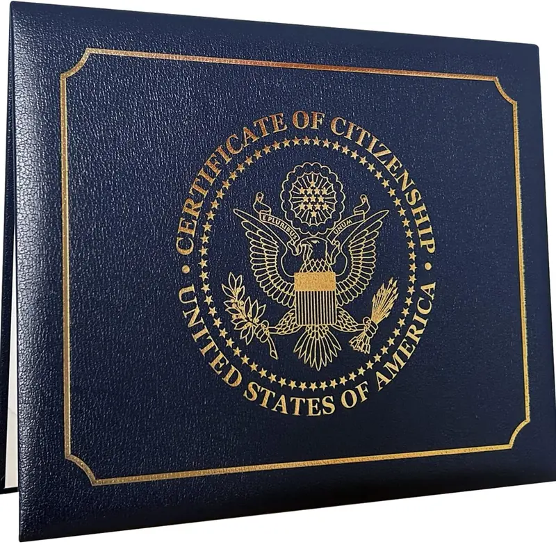 Padded Faux Leather US Citizenship Certificate Holder - Authentic Gold Great Seal Design, Durable Construction, Corner Ribbons, Naturalization & Birth Certificate Protector Cover