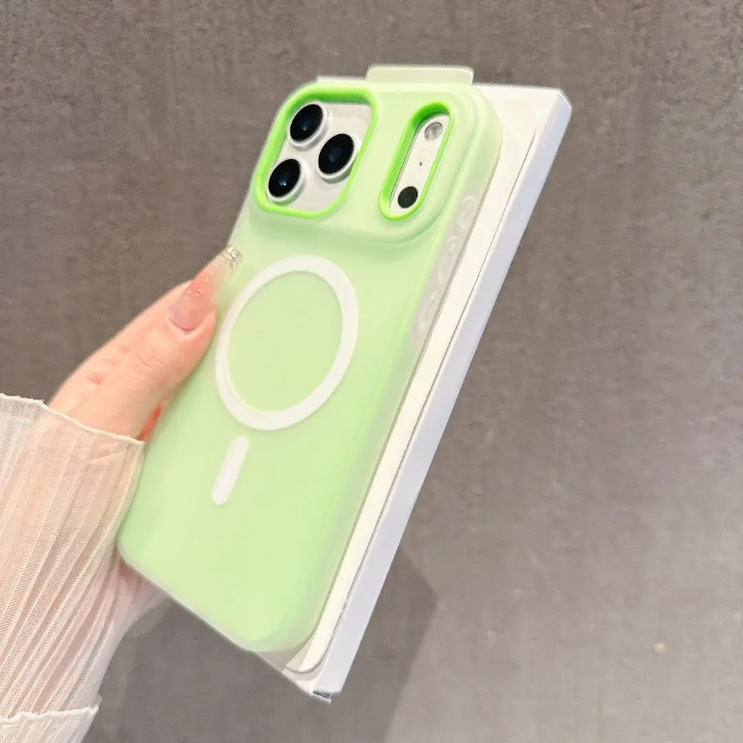 Tough Cat Magnetic Suction Matte Case & Cover for Apple iPhone 15/16 Pro/17, Simple Color Jelly 2-in-1 Casing with Lens Protector & Screen Protector, Shockproof Anti-Drop, Custom Monogram Pink Striped