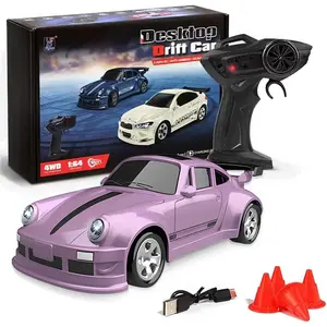 Desktop Drift Car for Adults 1/64 Scale 4WD RC Sportscar 2.4Ghz Remote Control Car FQD23 Pink High-Speed Performance Multi-Function Lighting Adjustable Speed Long Battery Life Hobby Gift