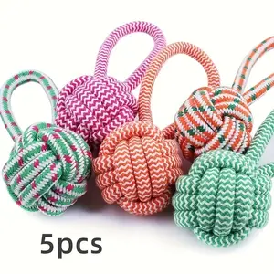 5pcs Interactive Chew Rope Toy with Handle & Knots - Dental Cleaning Teeth Cleaning Dog Suitable for Small Dogs & Puppies, Chewable Puppy Teething Supplies, Chewable Rope for Training and Teeth Care