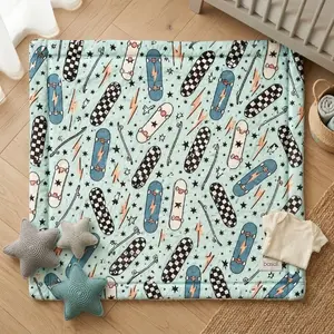[Ship From US] Personalized Checkerboard Skateboard Baby Lovey Blanket – Ultra Soft Minky Sensory Security Blanket with Tag Ribbon, Baby Minky Blanket for Baby & Toddler, Trendy Baby Gift
