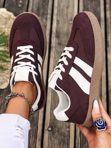 Women's Fashion New Round Toe Flat Heel Lace-Up Comfortable Casual Shoes, Sneaker, Walking Shoes, PU Leather, Rubber Sole, All Seasons, Commuter Leisure