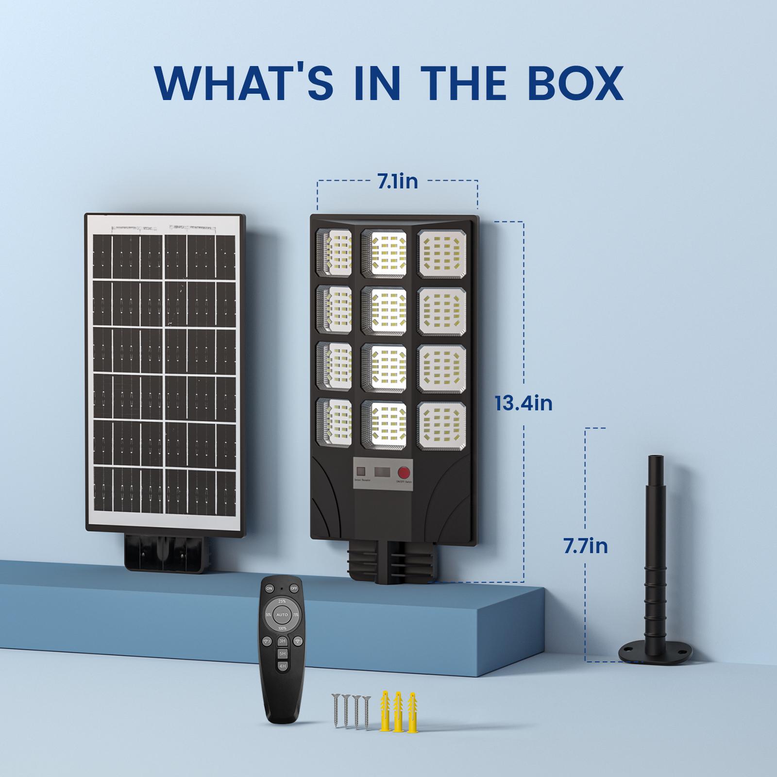 cvcpbu Newest Solar Street Light IP65 Waterproof Eco-Friendly Lighting with Motion Sensor & Remote Control 360 SMD LEDs Adjustable Angle Dusk to Dawn for Commercial Areas