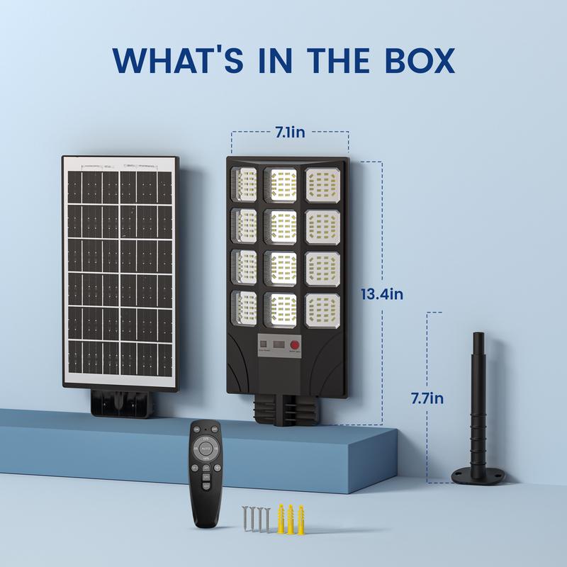 cvcpbu Newest Solar Street Light IP65 Waterproof Eco-Friendly Lighting with Motion Sensor & Remote Control 360 SMD LEDs Adjustable Angle Dusk to Dawn for Commercial Areas