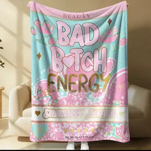Sweet & Edgy "Bad Bitch Energy" Printed Blanket – Elevates Bedroom Elegance, Soft/Cozy/Warm, For Home & Office, Ideal for AC Rooms & Naps, Slogan Print Blanket