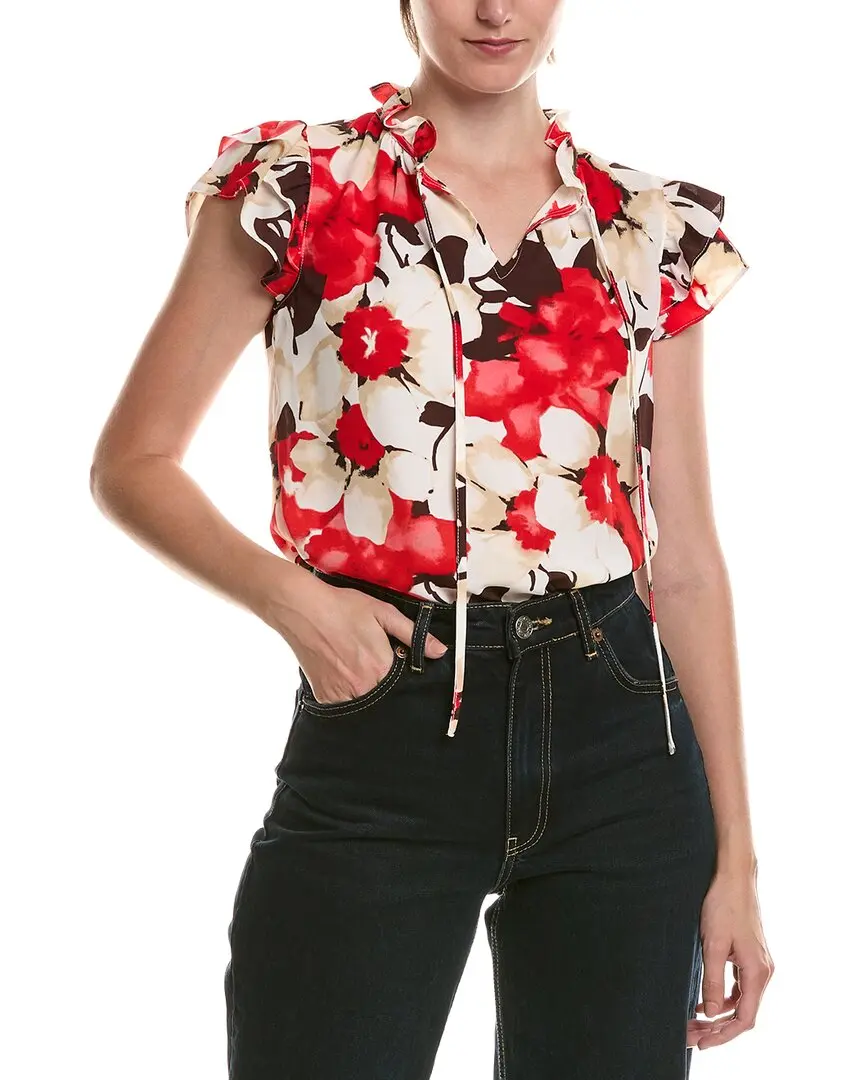 Anne Klein Petite Ruffle Sleeve Tie Blouse