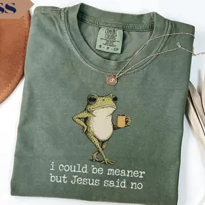 Comfort Colors Funny Christian Frog Shirt – “I Could Be Meaner But Jesus Said No” Faith Inspirational Christian Graphic Tee, Unisex Casual Religious Humor T-Shirt