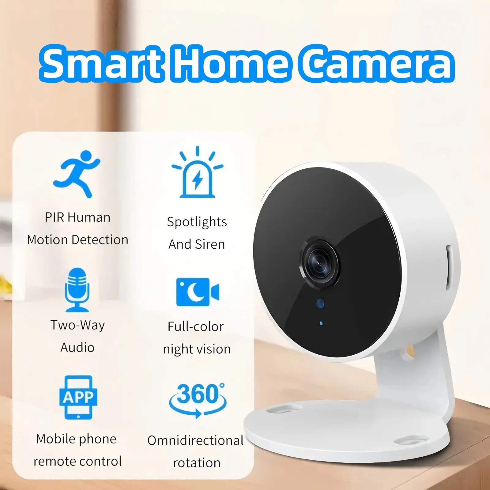 1pc Security Camera HDSmart WiFi Camera for Home Security Features A+ Enhanced Vision Day & Night Vision App Control Human/Pet Detection Instant Alerts for Home & Business Monitoring