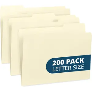 200 Manilla Folders - Letter Size File Folders with 1/3 Cut Top Tabs, Assorted Positions, Durable 11pt Manila Paper for Office Organization