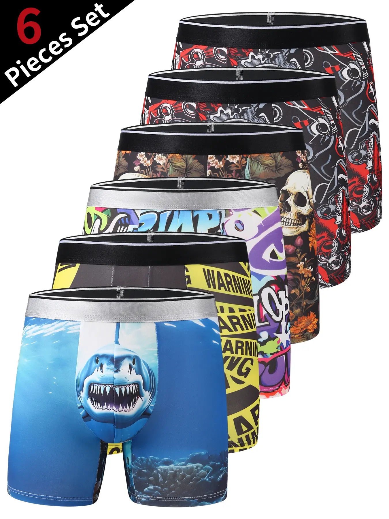 6-Piece Set Men's Boxer Briefs - Soft, Breathable & Non-Sweaty, Stretchy, Skin-Friendly & Fitted, with Trendy Geometric & Pop Culture Prints, Perfect for Sports & Casual Wear