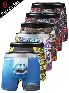 6-Piece Set Men's Boxer Briefs - Soft, Breathable & Non-Sweaty, Stretchy & Skin-Friendly, with Trendy Geometric & Pop Culture Prints, Perfect for Sports & Casual Wear