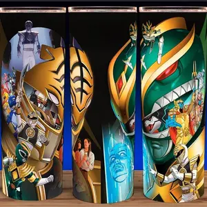 Legendary Green & White Hero Collage Tumbler 20oz Skinny Insulated 90s Retro Dragon Tiger Warrior Cup Nostalgic Action Team Gift Double-wall Vacuum BPA-free Stainless Steel Rust-proof Clear Lid