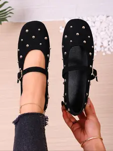 Women's Comfortable Casual Ballet Flats, Round Toe Soft Fleece, Lightweight Sole, Suitable for Multiple Occasions, Spring & Fall, Casual Shoes