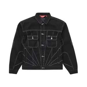 991912 Supreme Radial Embroidered Denim Trucker Jacket Black