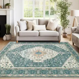 【GARVEE】8x10 Vintage Oriental Washable Area Rug - Stain-Resistant Low Pile Carpet with Non-Slip Backing for Living Room, Bedroom & Home Decor