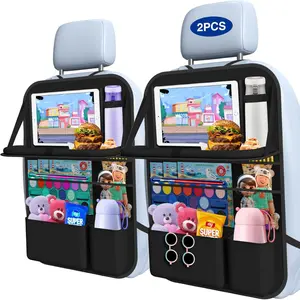 Car Backseat Organizer with Table Tray((2-Pack)) 9 Storage Pockets Backseat Car Organizer and storage with Tablet Holder, Kick Mats Back Seat Cover for Kids family Road Trip Essentials Travel Multifunctional Car Seat Back Organizer