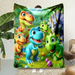 Dinosaur Adventure Print Throw Blanket - Soft, Reversible Flannel for All Seasons - Perfect for Bed, Sofa, Camping & Travel - Unique Gift Idea 084