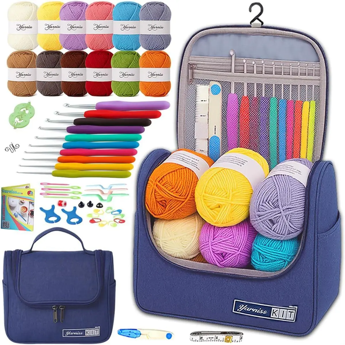 Crochet Kits for Beginners,All in One Crochet Kits with 840 Yards Crochet Yarn,Ergonomic Crochet Hooks Set with Yarn for Adults,Navy