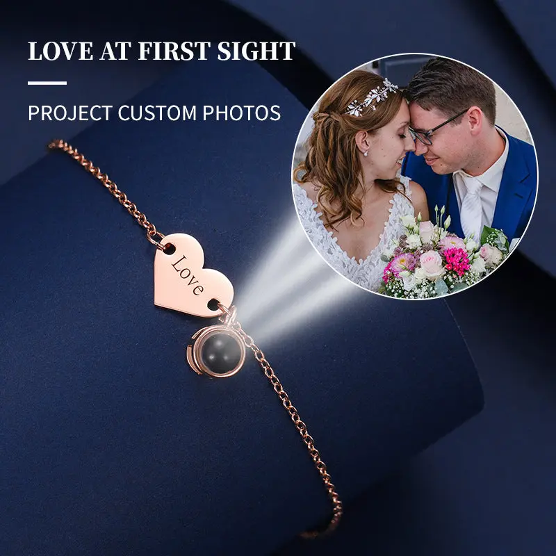 Personalized Love Heart Shape Photo Projection Bracelet Gift for Her• Memorial Photo Bracelet• Personalized Picture Inside Bracelet