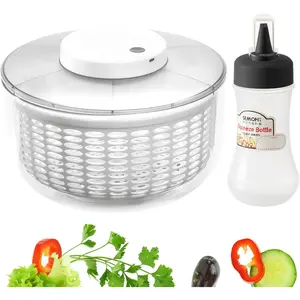 Electric Salad Spinner 6L Large Capacity Automatic Vegetables Fruit Washer Dryer Drainer Strainer USB Charge Lettuce Spinner Cleaner with 350 ml Squeeze Bottle for Home Kitchen