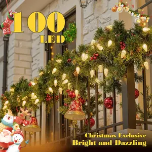 Christmas C9 Bulbs String Lights Outdoor Waterproof 100LEDs 49.2 Ft Traditional Set Plug in Fairy String Lights for Festive Decoration with Timer Christmas Lights -Warm White