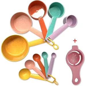 Plastic Measuring Cups and Spoons Set - 10 count Colorful Kitchen Measuring Tool, Engraved Metric/ Markings Stackable  Measure Cup for Liquid & Dry Measuring, Cooking & Baking, Random Color