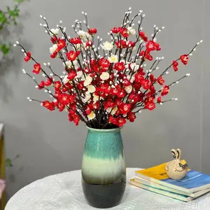 Chinese-style artificial plum blossom, faux flower, winter plum, peach blossom branches, wedding home desktop decoration, floral arrangement, dried flower bouquet