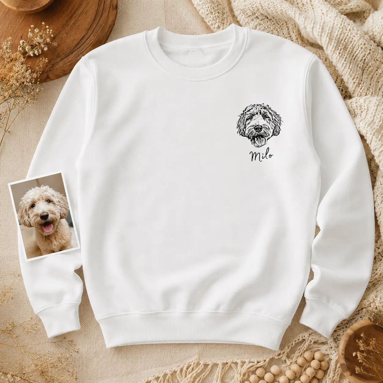 Custom Dog Photo Crewneck, Personalized Pet Portrait Sweatshirt, Minimal Line Art, Pet Parent Keepsake