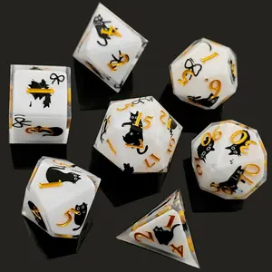 7-Piece Sharp Edge Dice Set with Resin Core, Clover Symbol for Luck, Ideal for Gifting, D&d, and Tabletop Rpgs