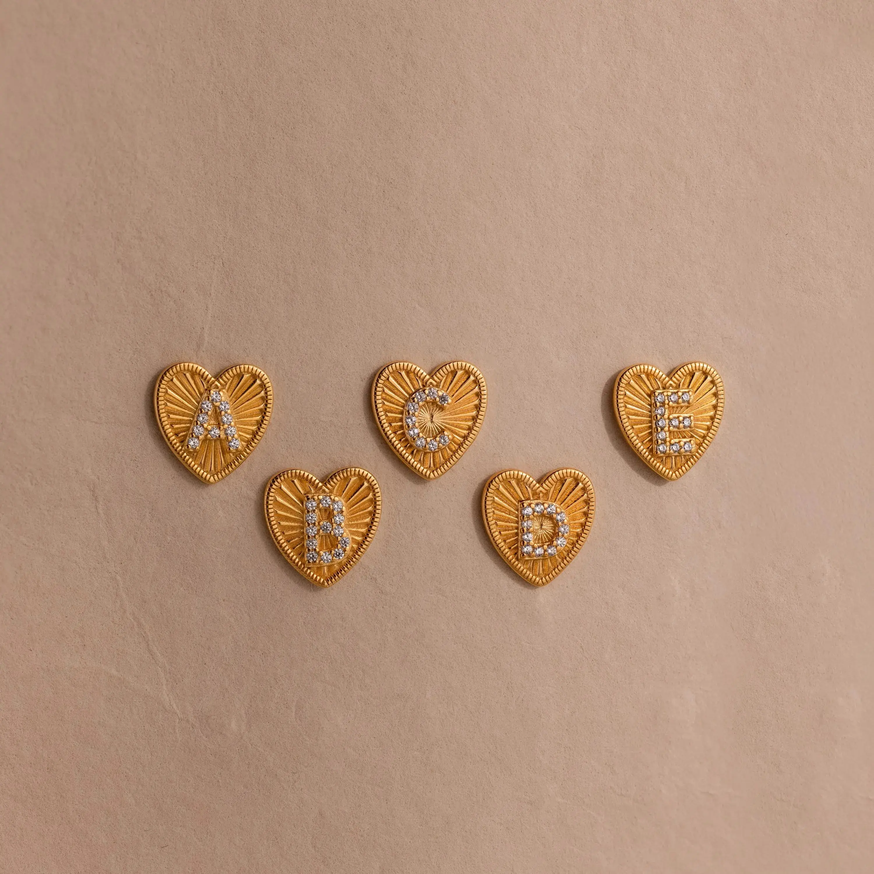 Ribbed Heart Initial Studs by Caitlyn Minimalist - Vintage Pave Diamond Letter Earrings in Gold - Personalized  Jewelry - Girlfriend Gift