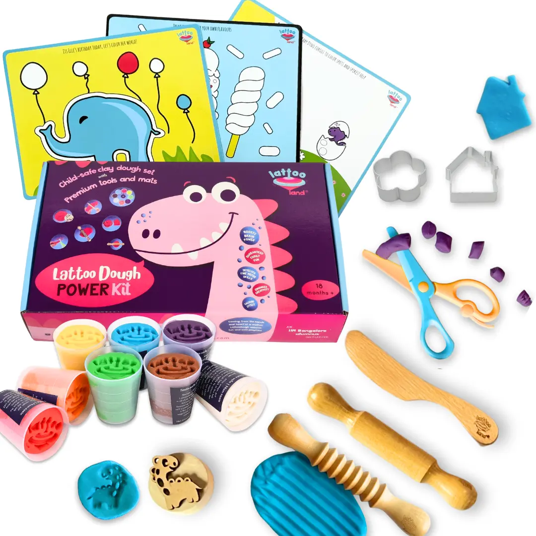 8 Colours Clay Dough Set with 7 Tools, 3 Mats | Power Kit | Taste-safe clay | Dough Kits for sensory play