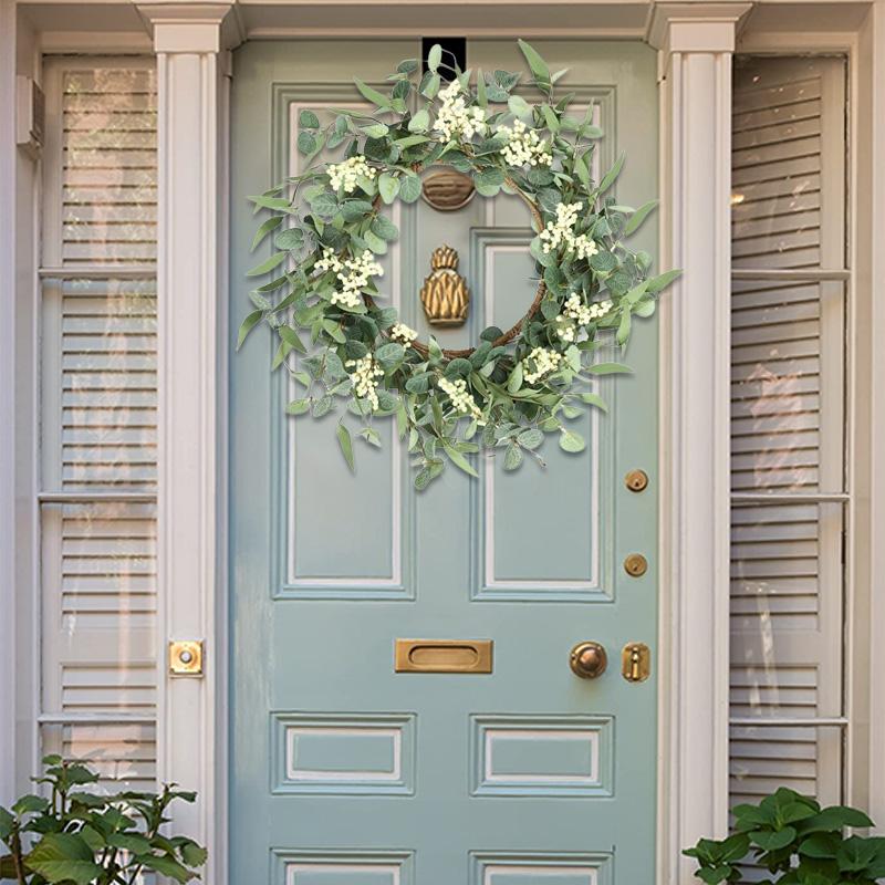 1pcs Timeless White Peony Wreath with Green Leaves – Versatile Fall and Winter Wreath for Halloween, Thanksgiving, Christmas | Sturdy Plastic Outdoor Holiday Decor