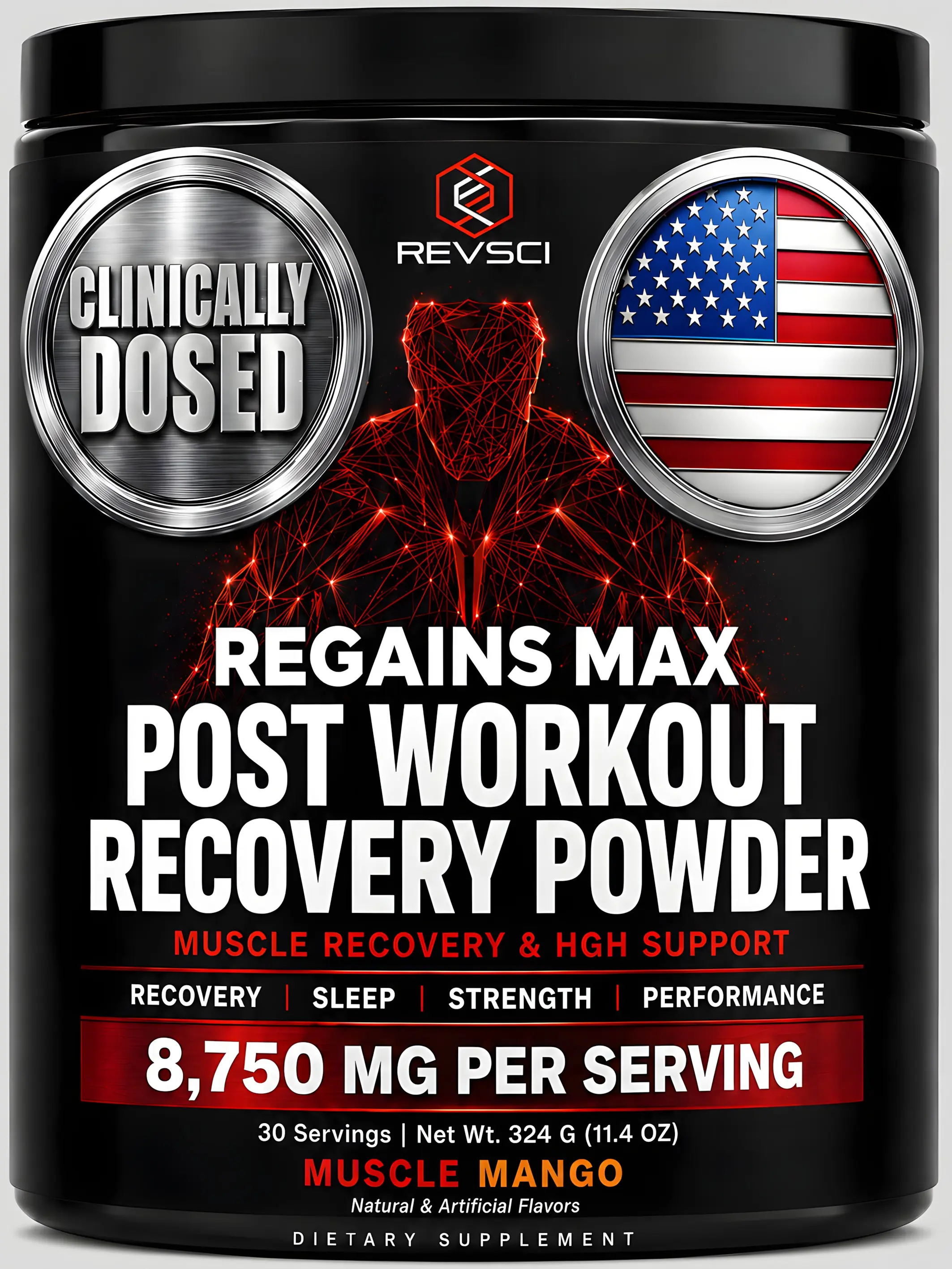REVSCI Regains MAX Performance Powder - 5 Aminos + GABA, Mucuna & Melatonin for Energy & Recovery - Made in the USA Healthcare Supplement for Fitness Enthusiasts Optimum Dietary Edible Vitamin
