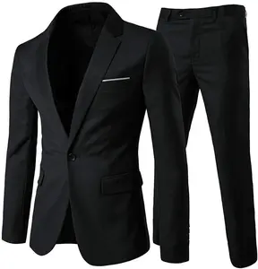 Men's 2-Piece Suits Slim Fit 1 Button Knit Dress Suit Jacket Business Casual Blazer & Pants Set men