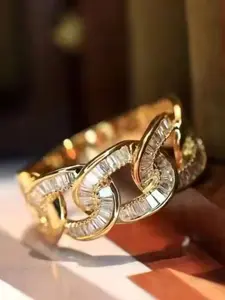 Chain Ring with Synthetic Zircon, Casual Style Engagement Ring Jewelry Gift, Unisex All Season Wearable Stackable Finger Rings for Women & Men, Stackable Option