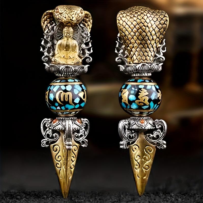 Buddha Stones Tibetan Om Mani Padme Hum Buddha Wealth Rotation Necklace Vajra Pendant - Six True Words 'Om Mani Padme Hum Crystal