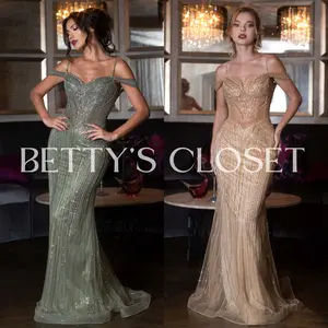 Mireya Off Beaded Mesh Sweetheart Long Gown