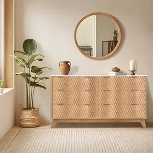 Gaomon 54in Drip Pattern Wood Chest of Drawers with Faux Marble Top, Wide Wood Base, 6-Drawer Storage Organizer for Nursery, Bedroom, Six-Drawer Storage