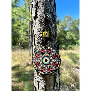 Wall Hanging Ceramic Evil Eye Nazar Boncuk Mal De Ojo, Modern Boho Style Home Decor -- Exotic Mandala