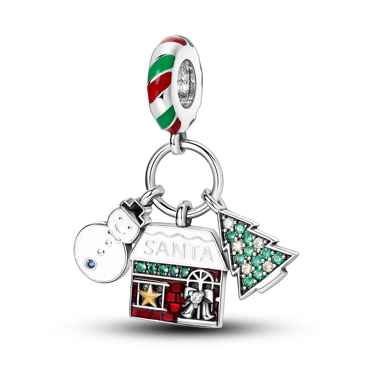 MULA Silver-Plated Christmas Themed Snowman & Tree Charm Pendant - Handmade Enamel Embellishment, Exquisite Zircon Embellishment, Anti-Oxidation, Besties Friends' Birthday Gift, Women's Casual Holiday Jewelry for Bracelets & Necklaces, Christmas Themed De