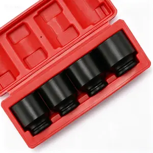 1/2-Inch Drive Impact Socket Set, 4-Piece Spindle Axle Nut Sockets, 6 Point Cr-Mo Impact Grade, Sizes 1-13/16" 1-7/8" 1-15/16" 2", Heavy Duty Truck & Automotive