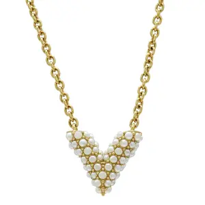 Pre-owned Louis Vuitton Brass Small Leather Goods Collier Essential V Perle Necklace