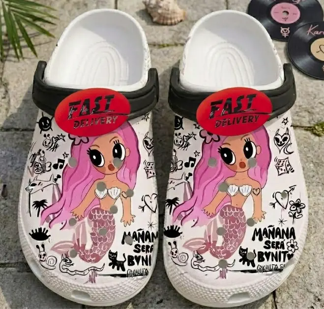 Women's Pink Hair Mermaid Graphic Clogs - Cute Latin Pop Fan Casual Comfort Sandals