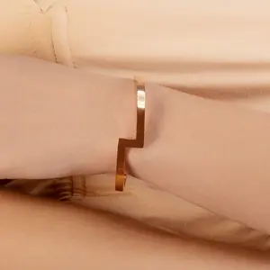 Bolt Zig Zag Bracelet Modern Minimalist Rose Gold Unisex Cuff Adjustable Stainless Steel E-Coated Hypoallergenic Gift