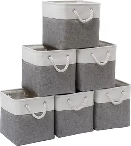 Cube Storage Bins, Collapsible Fabric Cube Storage Bin, 11 Inch Cube Storage Bins with Handles, Foldable Storage Cubes (White/Gray, 6Pack)