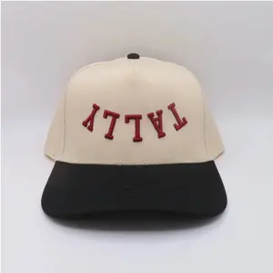 TALLY Hat - Vintage Embroidered Trucker Cap - Backwards Curved Text Hat - Cream and Black Aesthetic Cap - Funny Casual Unisex Dad Hat for Everyday Style